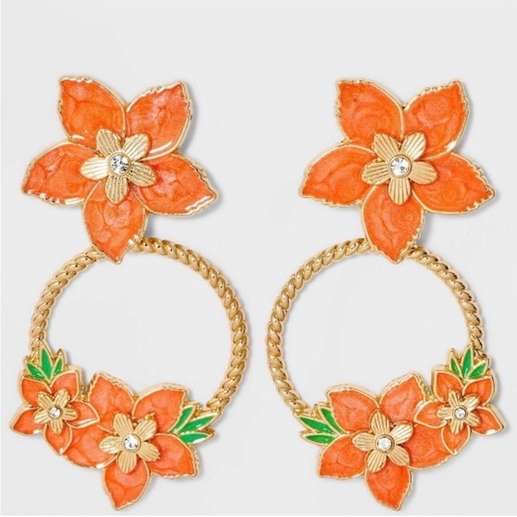 Baublebar Best Bud Earrings Sherbet Orange Gold floral dangle jewelry NEW size L - Picture 1 of 6